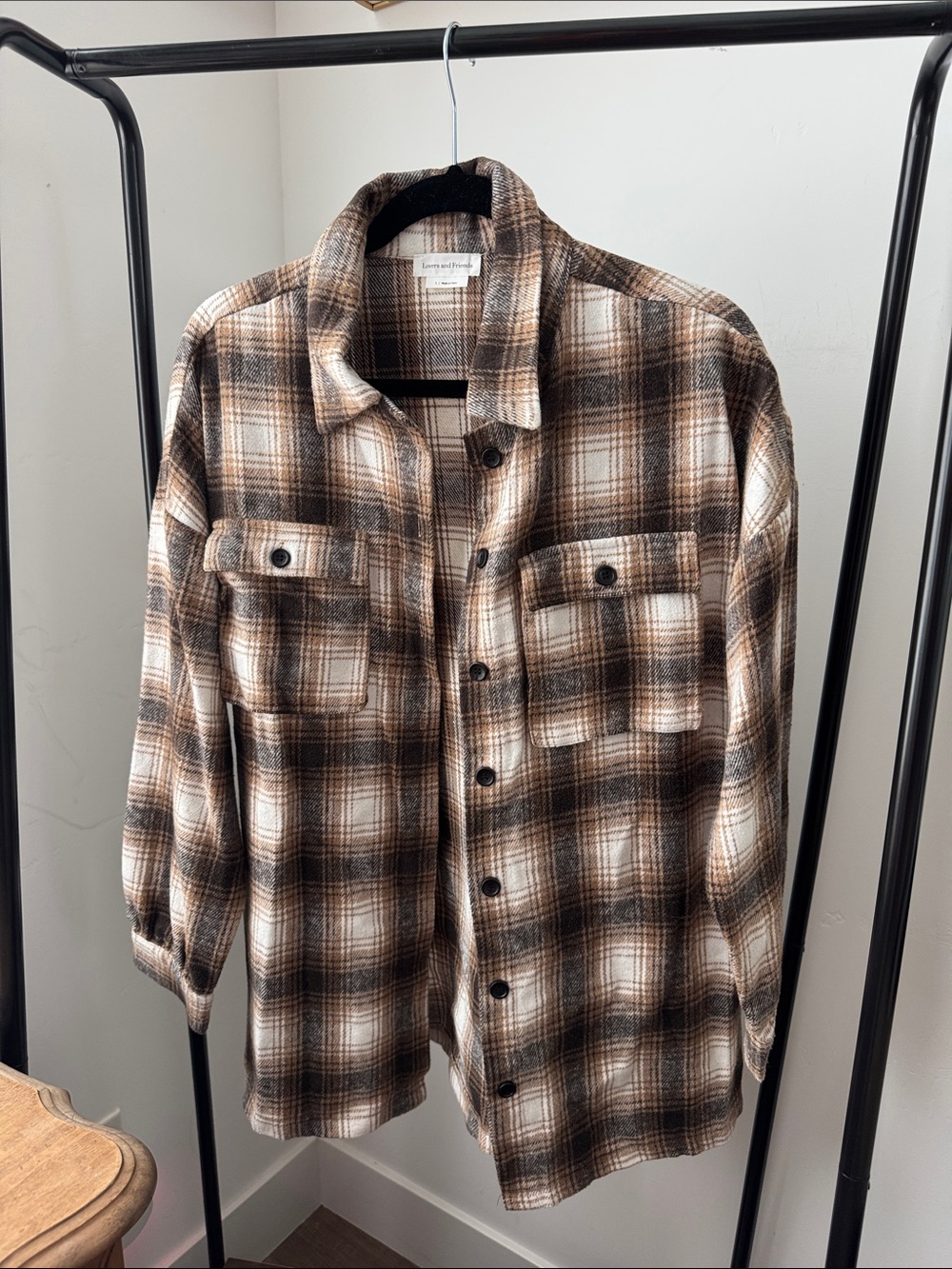 Lovers + Friends Brown and Cream Plaid Button-Down Shirt